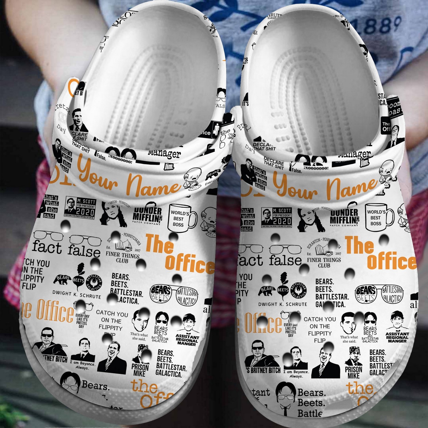 custom name the office tv series fact false white clogs for kids and adults yikxd