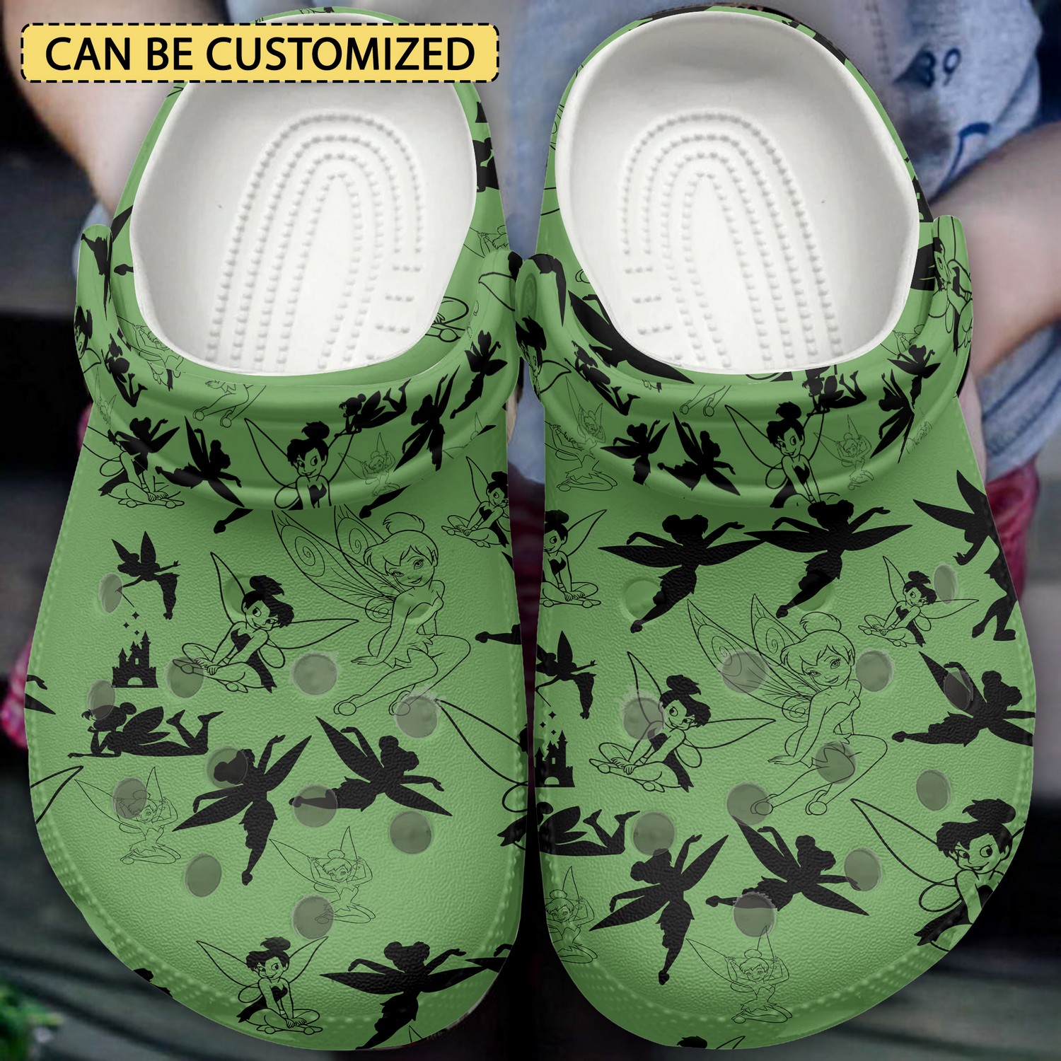 custom name tinker bell disney cartoon black green clogs fast shipping available cnnav