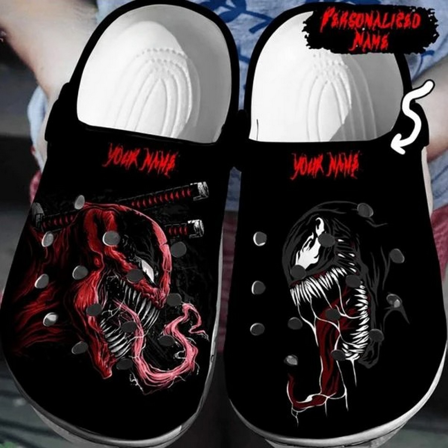 custom name venom and deadpool clogs for kids 26 adults f9t2i