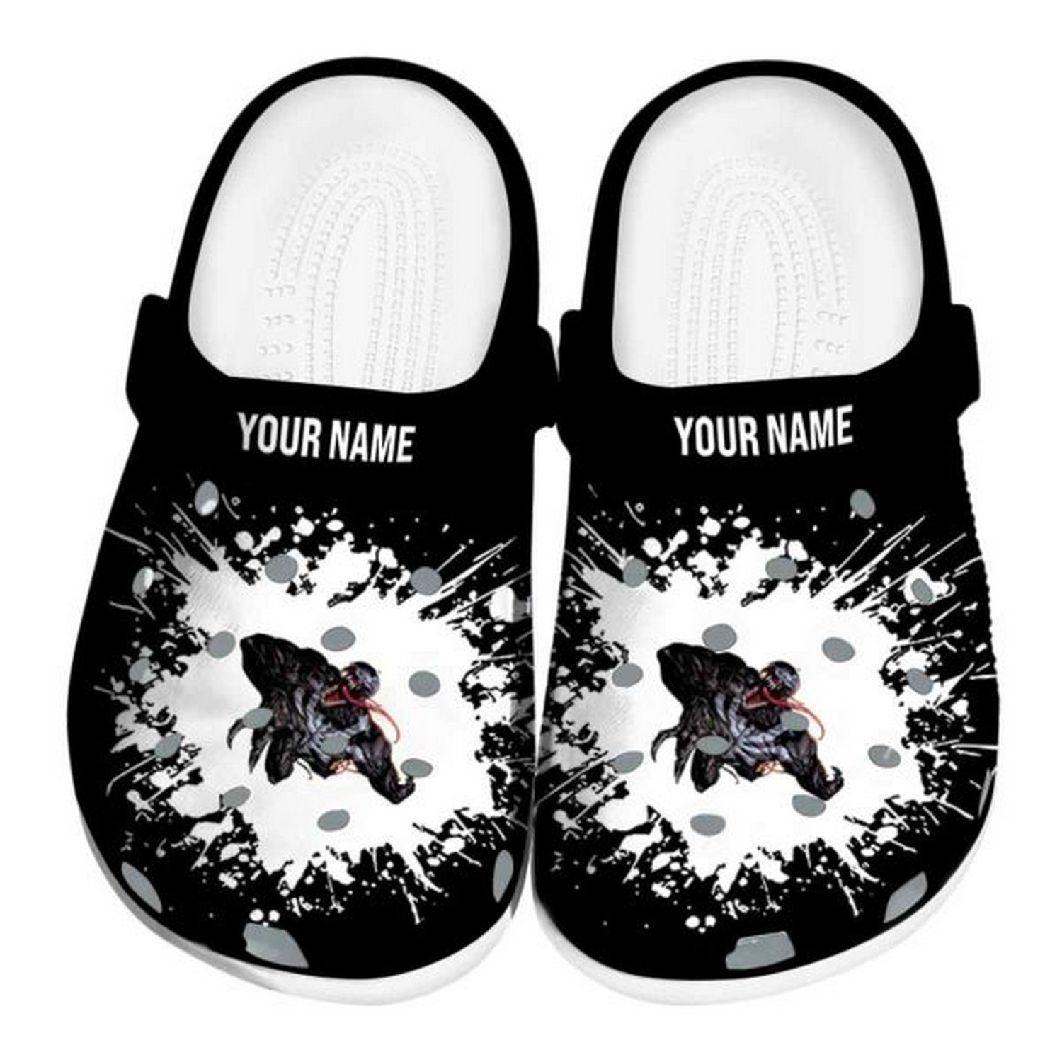 custom name venom splatter background clogs for kids 26 adults k6umo
