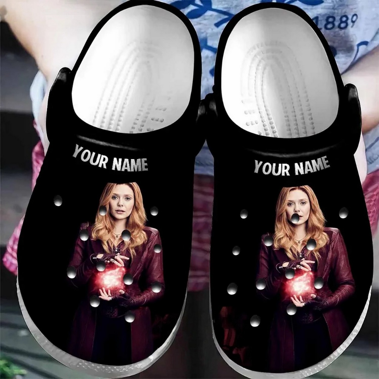 custom name wanda maximoff black avengers clogs for kids and adults bts04