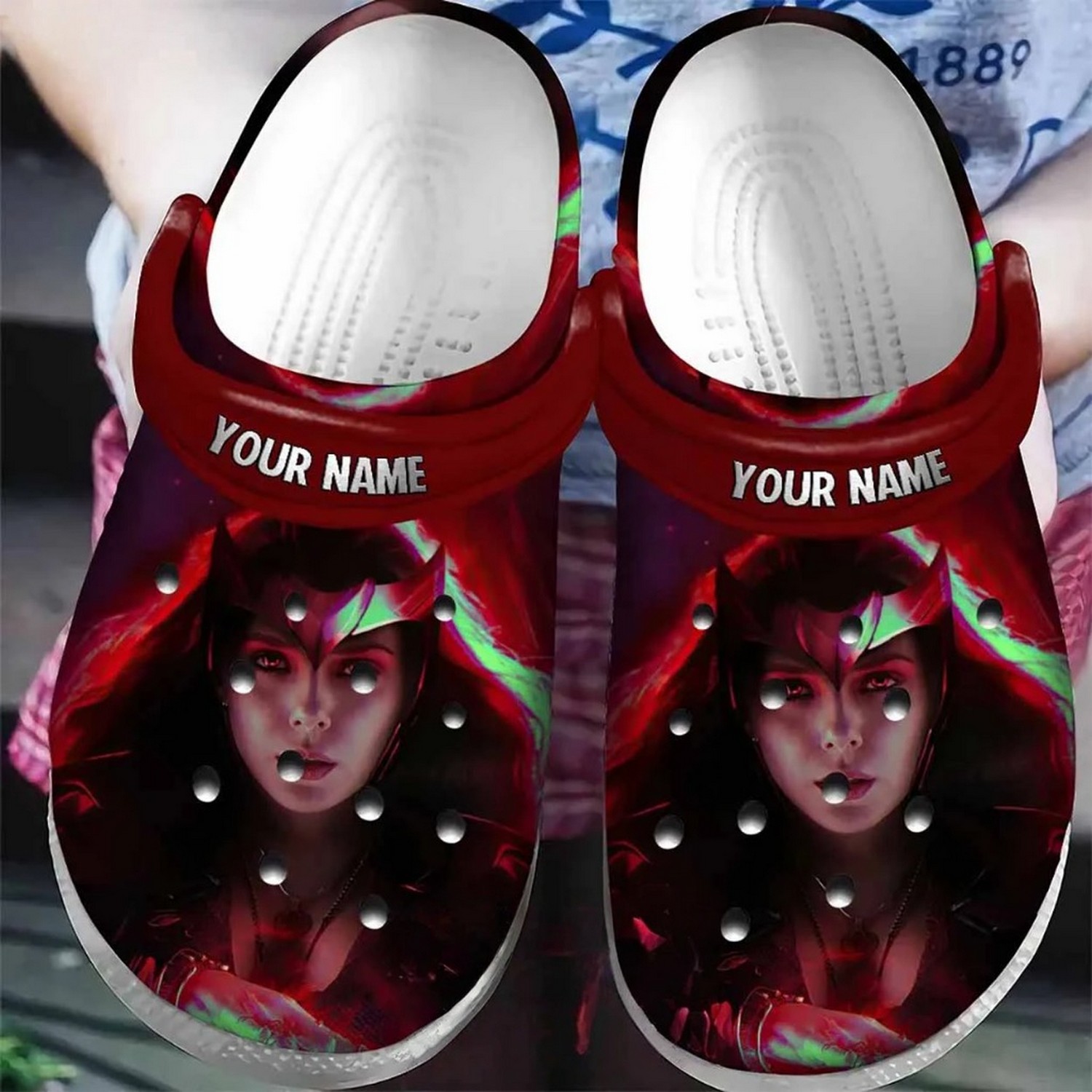 custom name wanda maximoff red clogs for kids and adults ft09l