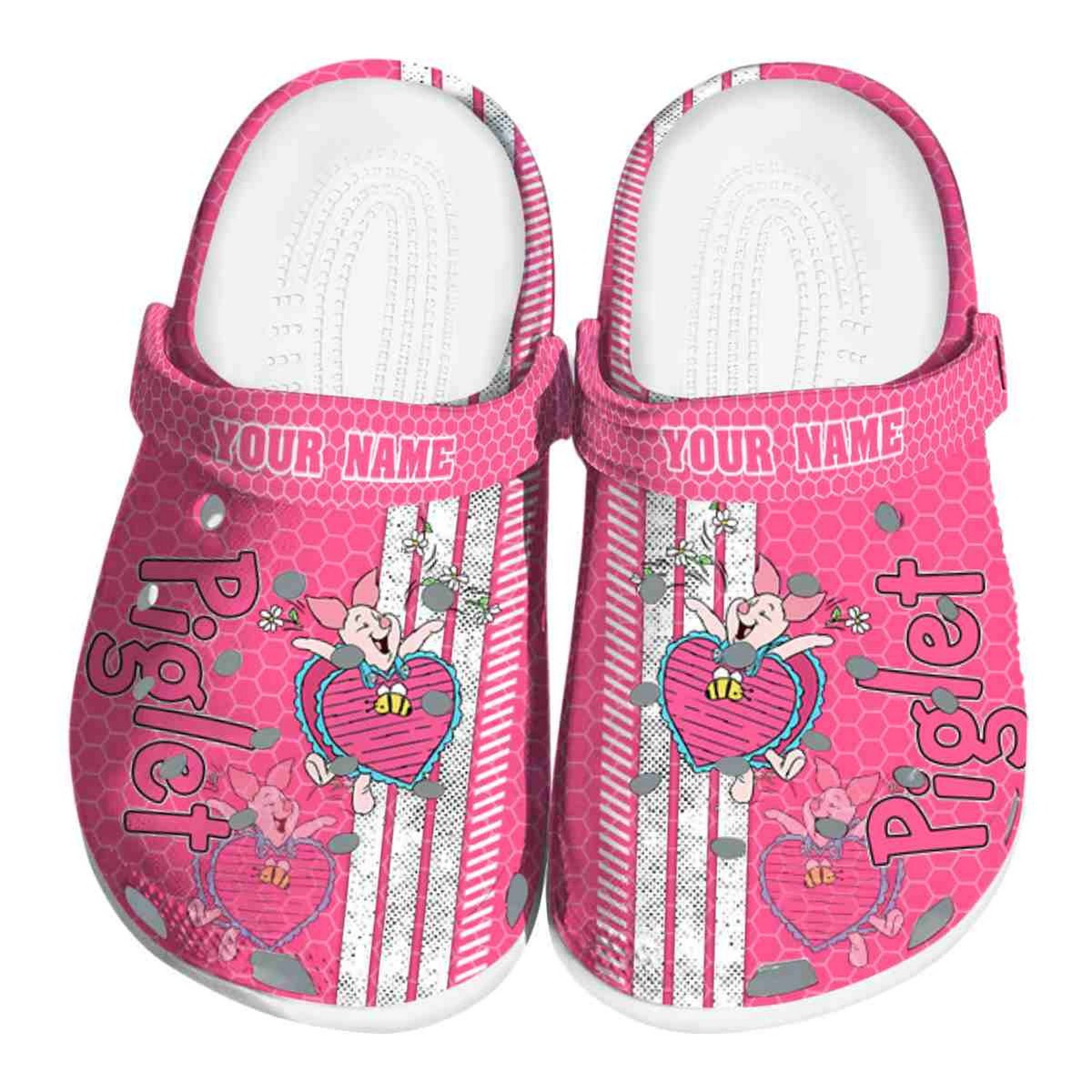 custom name winnie the pooh piglet contrasting stripes pink clogs for kids and adults 1jk4j