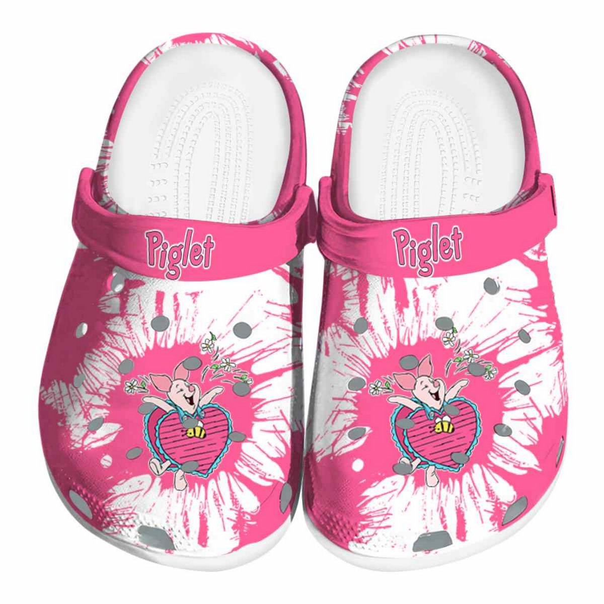 custom name winnie the pooh piglet splatter grafics pink clogs for kids and adults fh5zm