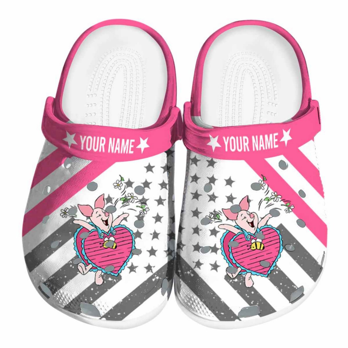 custom name winnie the pooh piglet star spangled graphic clogs for kids and adults wnqyj