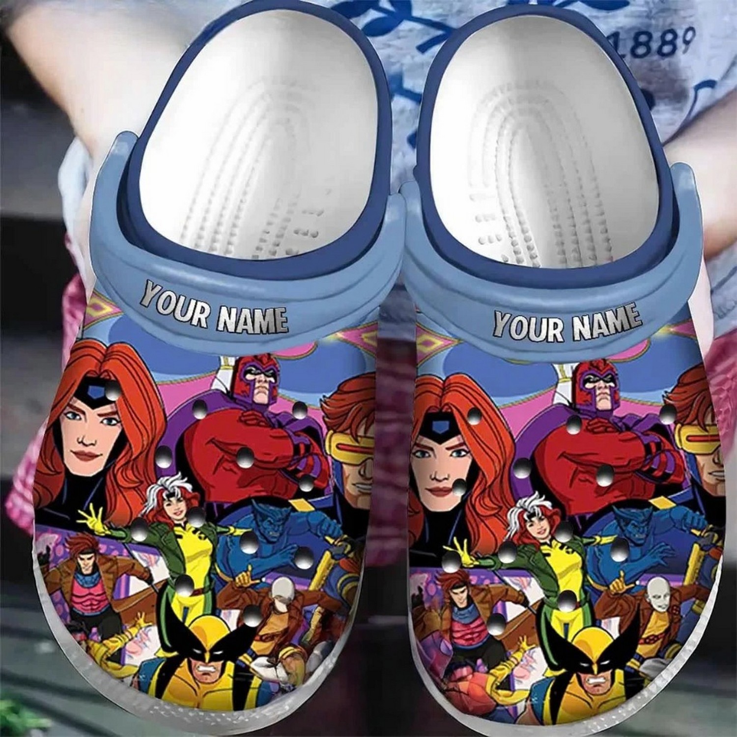 custom name x men comics charactors blue clogs for kids and adults yhngc