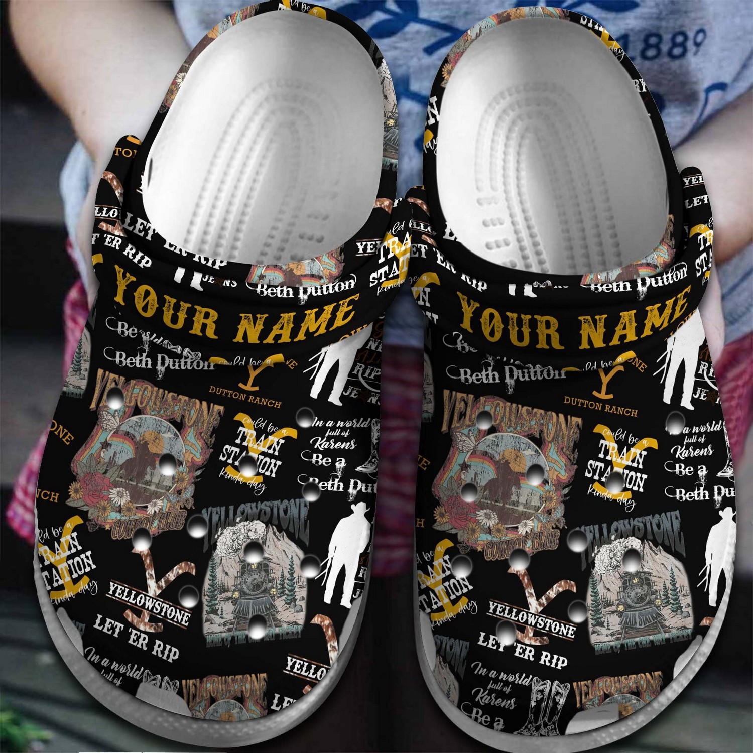 custom name yellowstone tv series train station black clogs for kids and adults 39a24