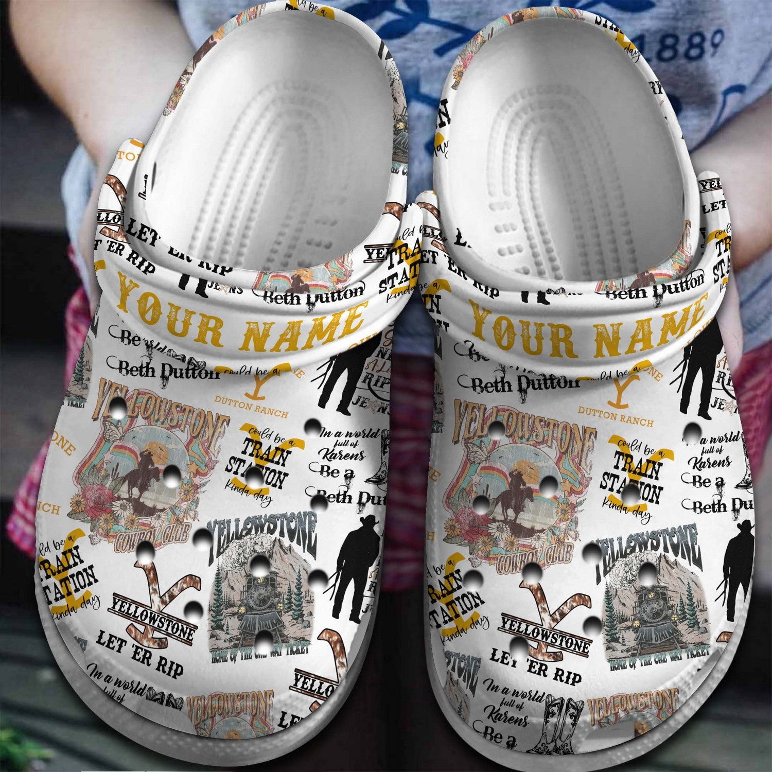 custom name yellowstone tv series train station white clogs for kids 26 adults aqkfd