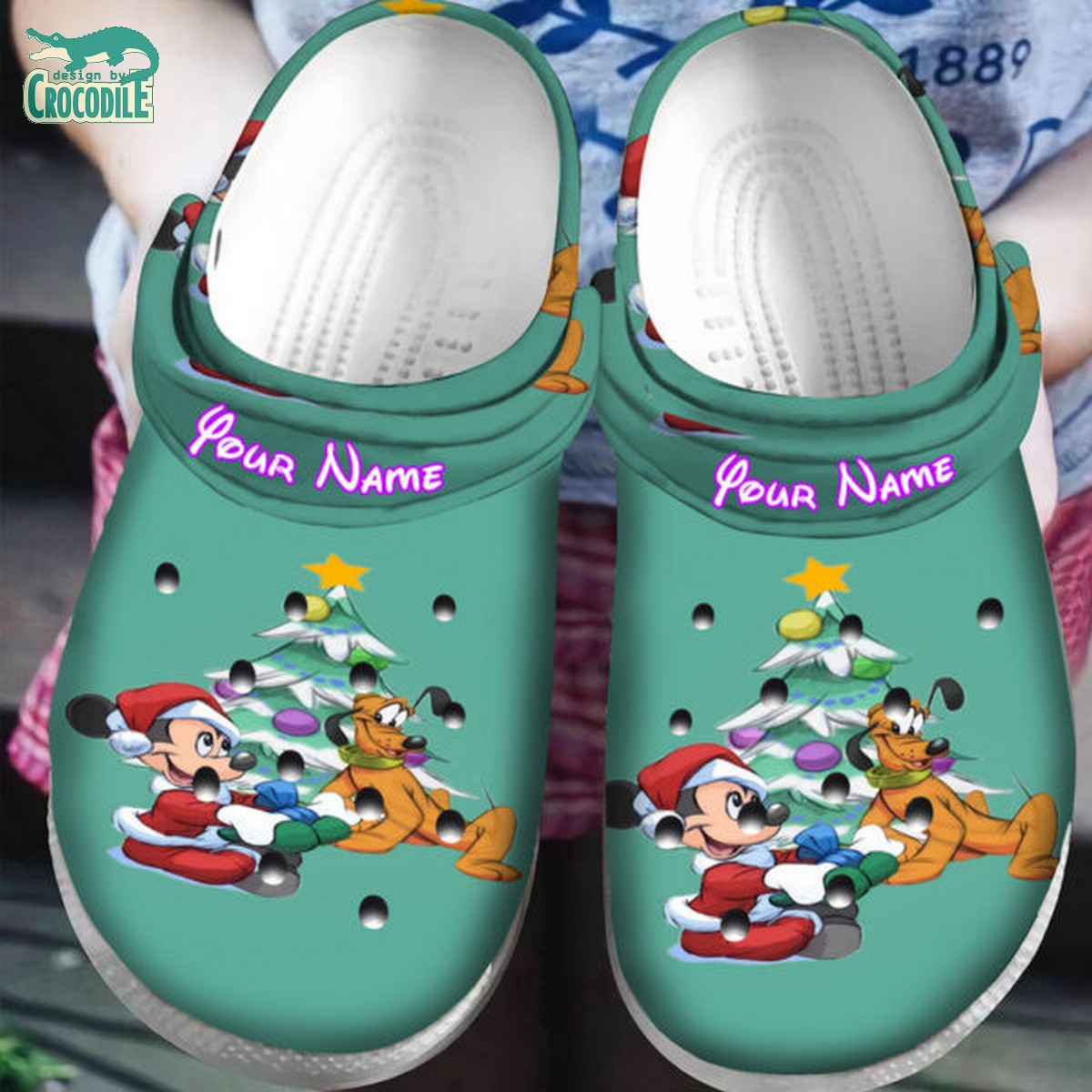 custom santa mickey mouse and pluto turquoise clogs for kids 26 adults yltov