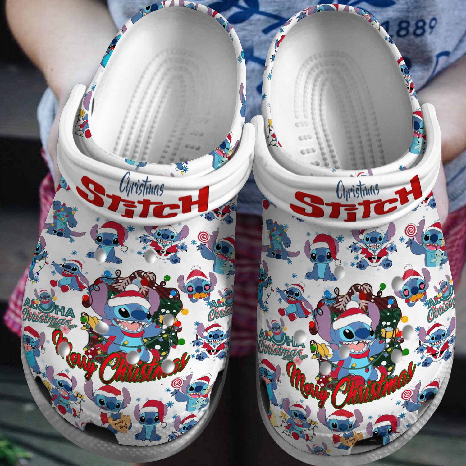 custome name merry alone christmas stitch white clogs for kids 26 adults zr809