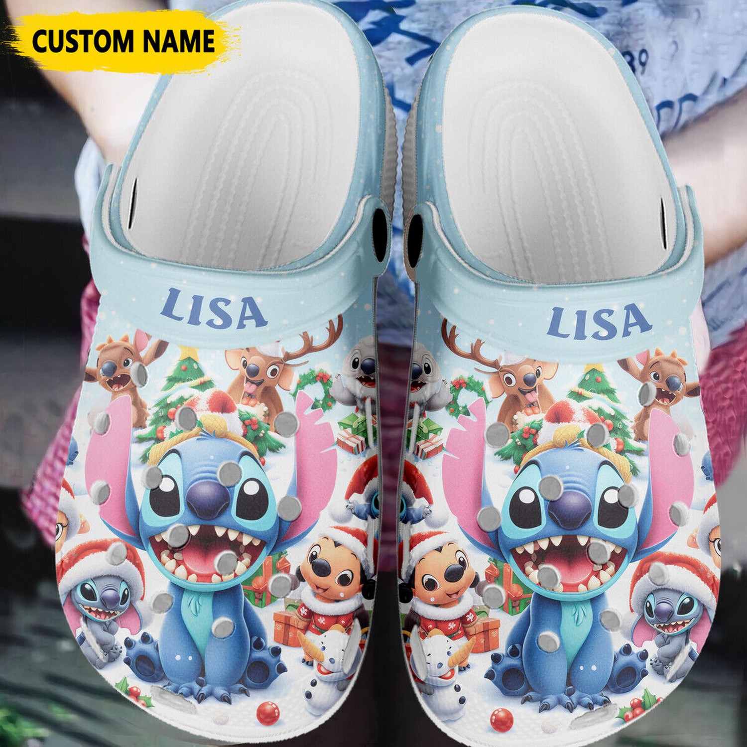 custome name merry christmas stitch and friends clogs for kids 26 adults zymrt