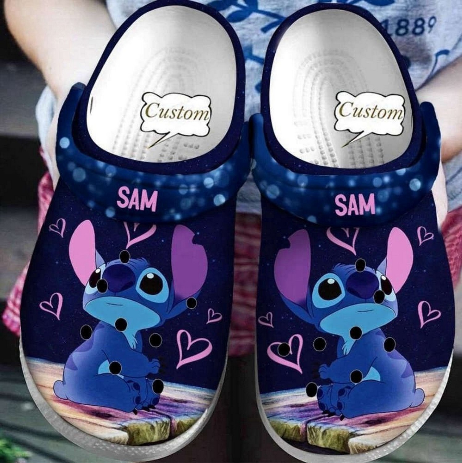 custome name stitch lovecoming blue night clogs for kids 26 adults mjqjs