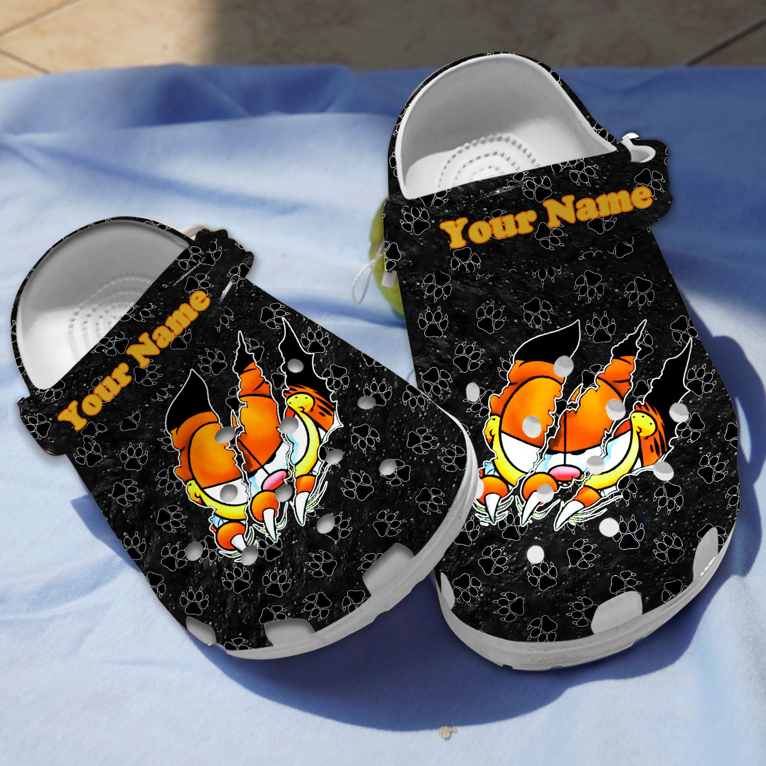 customized black paws pattern garfield cat cartoon clogs for kids and adults bmx0j