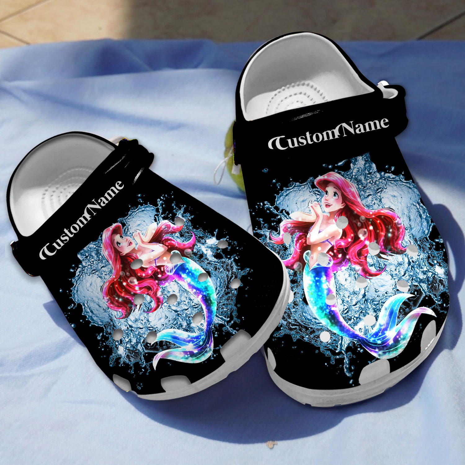 customized black slippers beautiful little mermaid cartoon clogs for kids and adults mvfbs