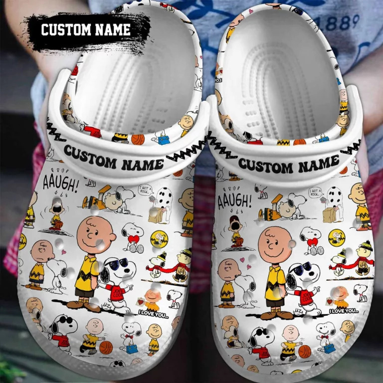 customized funny crocs snoopy and charlie brown white clogs 2e5ts