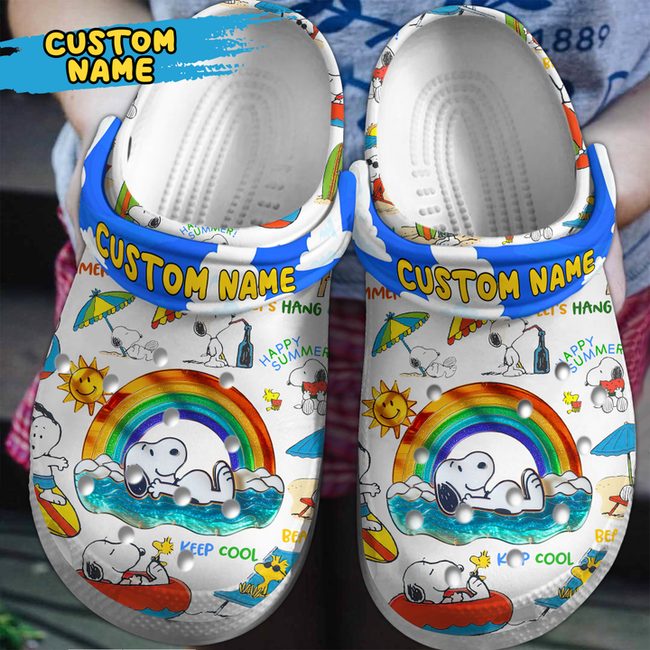 customized happy summer snoopy on the beach cartoon clogs shoes wnuae