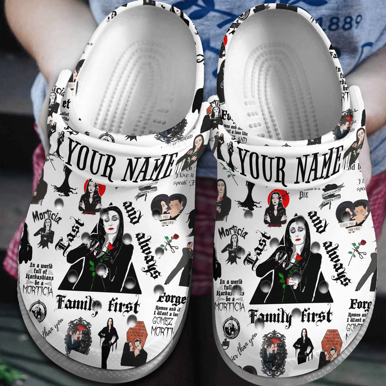 customized horror mother slippers morticia addams movie white clogs fast shipping worldwide mn05u