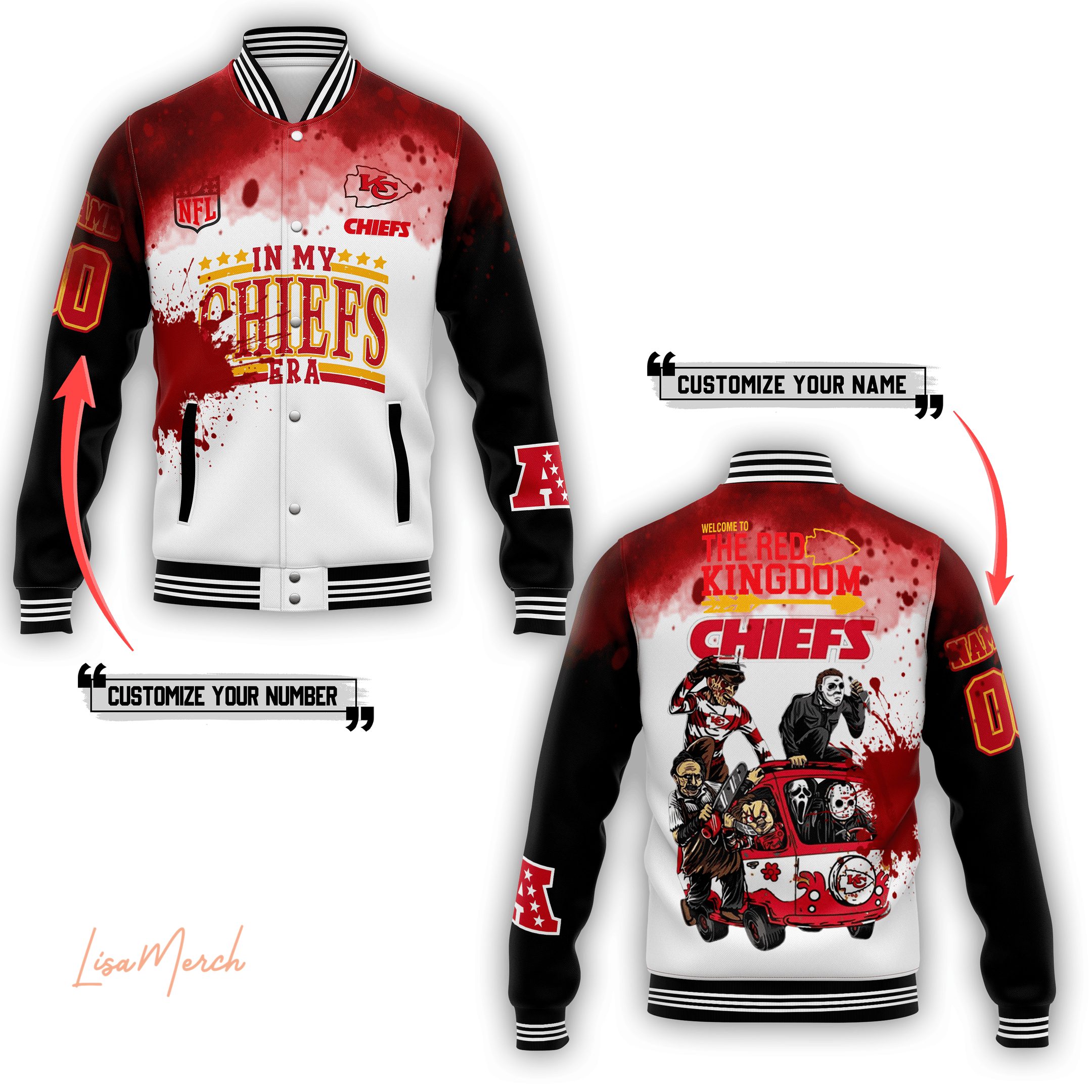 customized nfl in my chiefs era the all star horror gang halloween baseball jacket 8bkqv