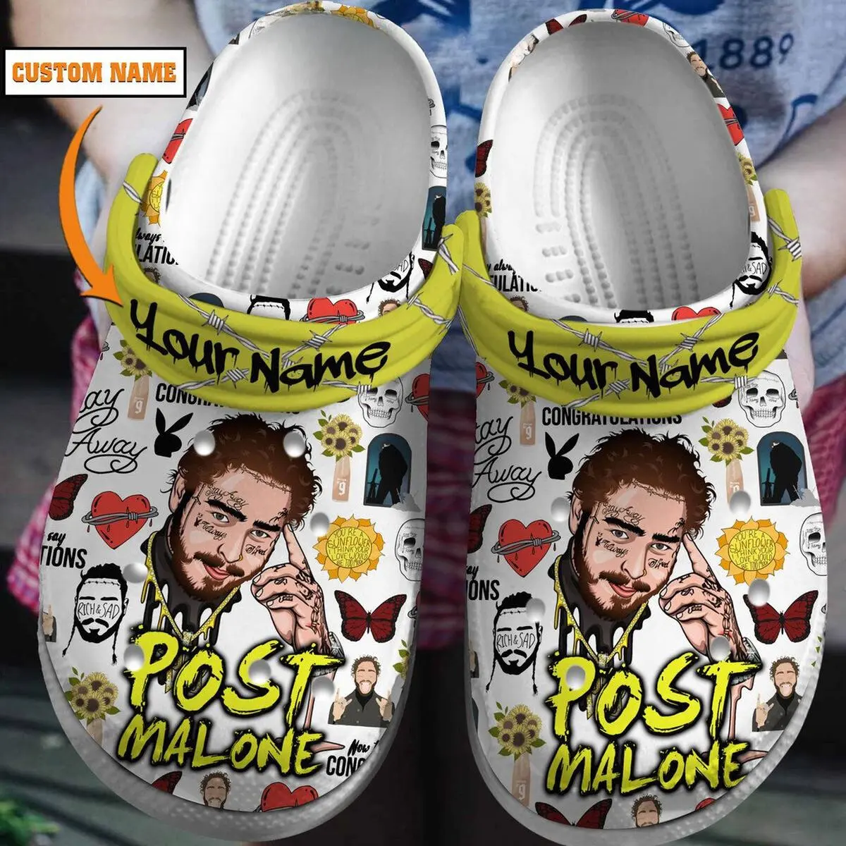 customized stunning post malone music clogs for kids and adults 6kfei