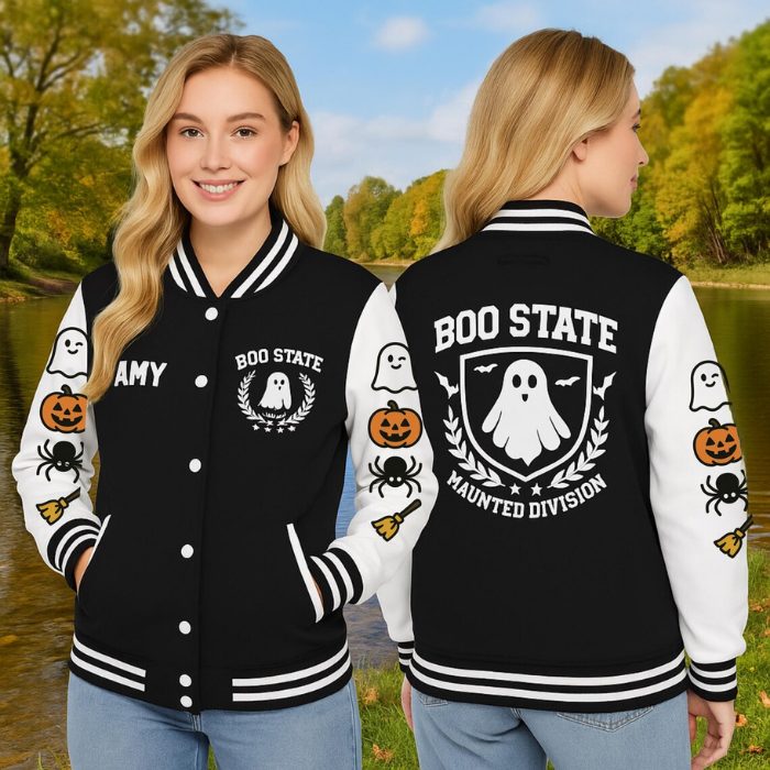 customized unique boo state haunted division baseball jacket twwey
