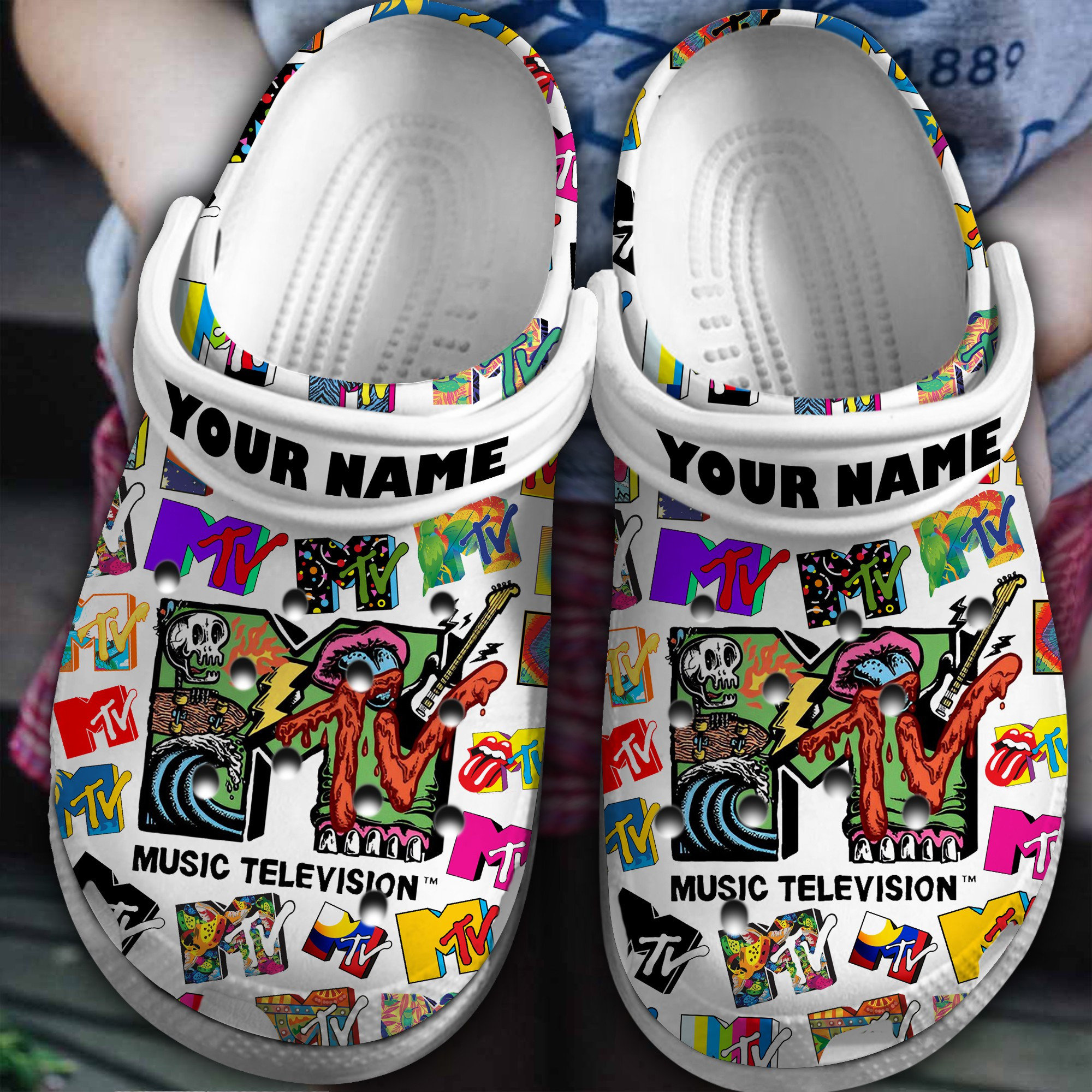 customized white slippers mtv colorful music show clogs 0vk1t