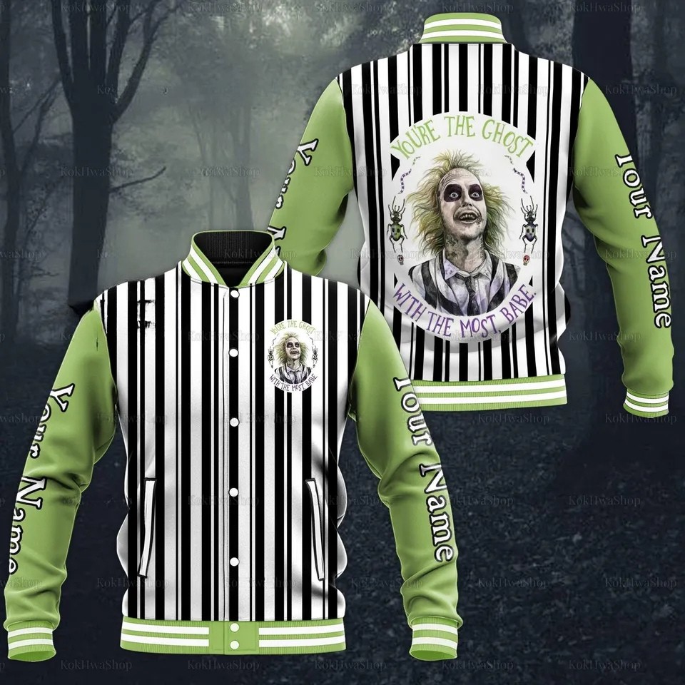 customized youre the ghost with most babe beetlejuice baseball jacket zbrc6