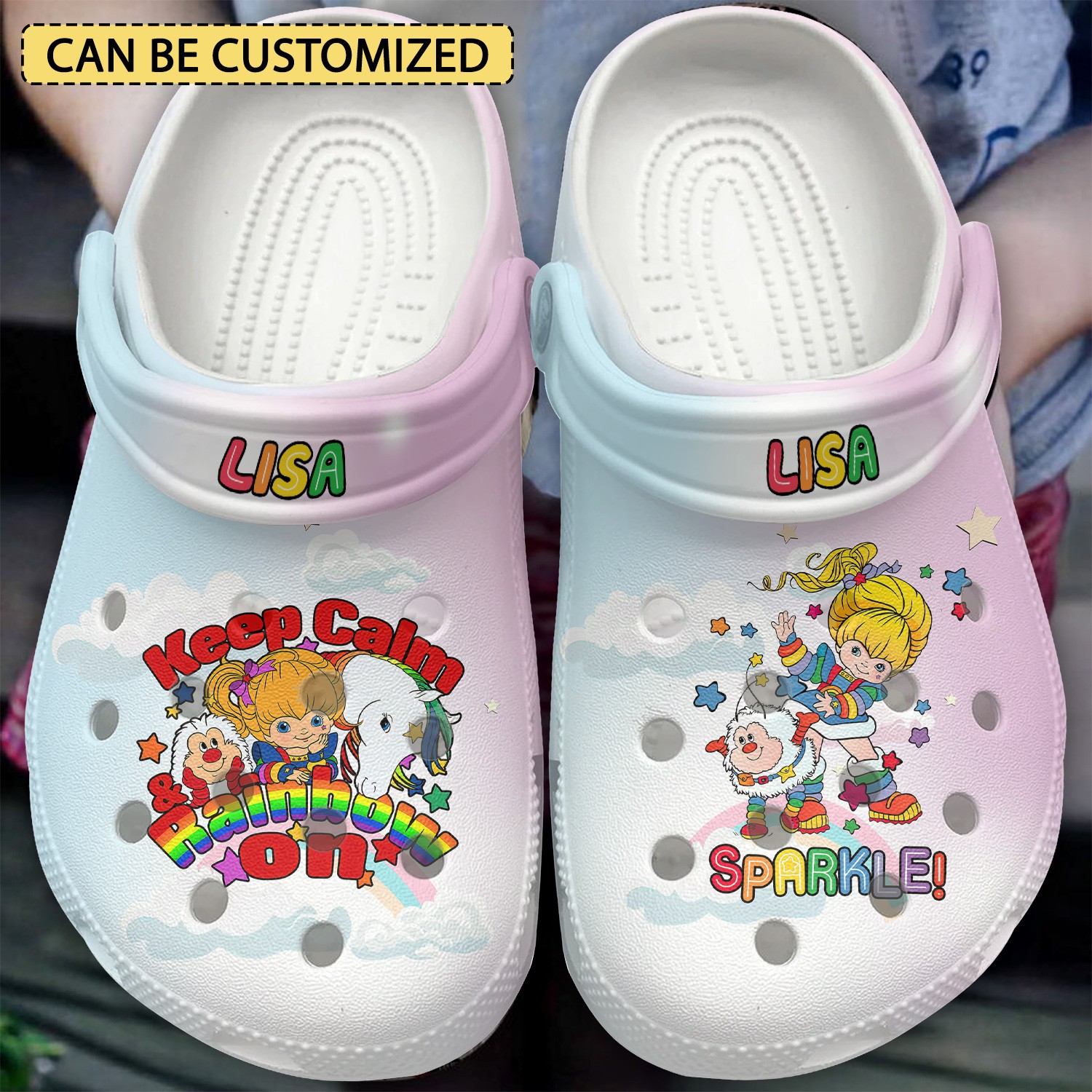custum name rainbow brite tv series keep calm rainbow on sparkle clogs for kids and adults sl1tz