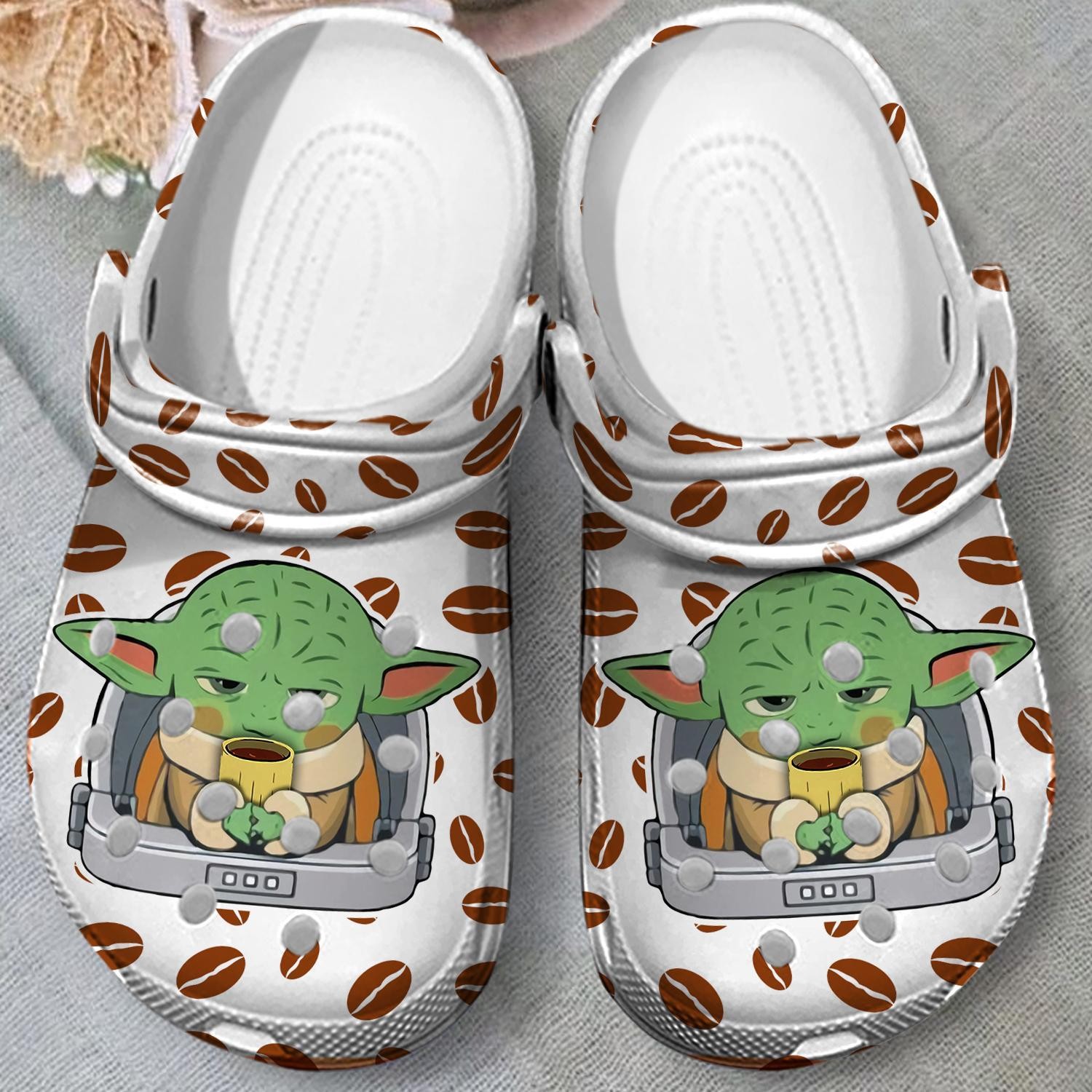 cute baby yoda love coffee white clogs for kids and adults ggdoh