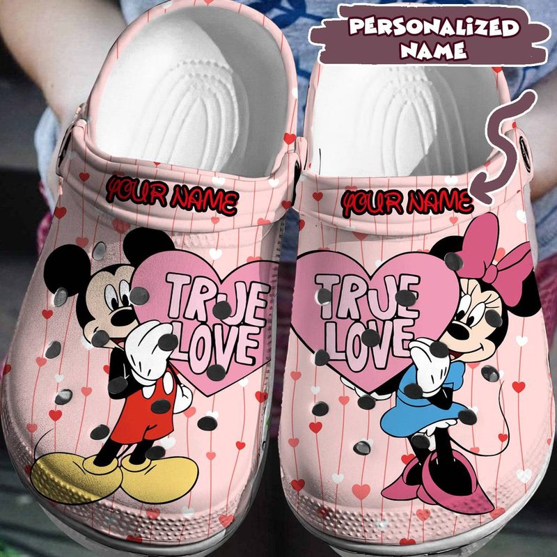 cute couple mickey and minnie mouse true love pink clogs mq8fw