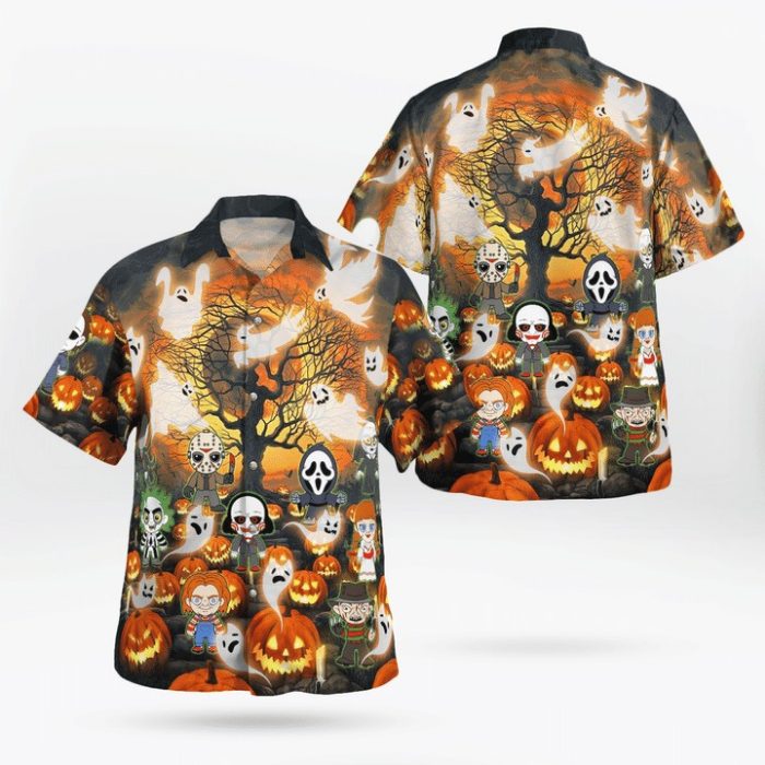 cute halloween horror characters hawaiian shirt b6q1i
