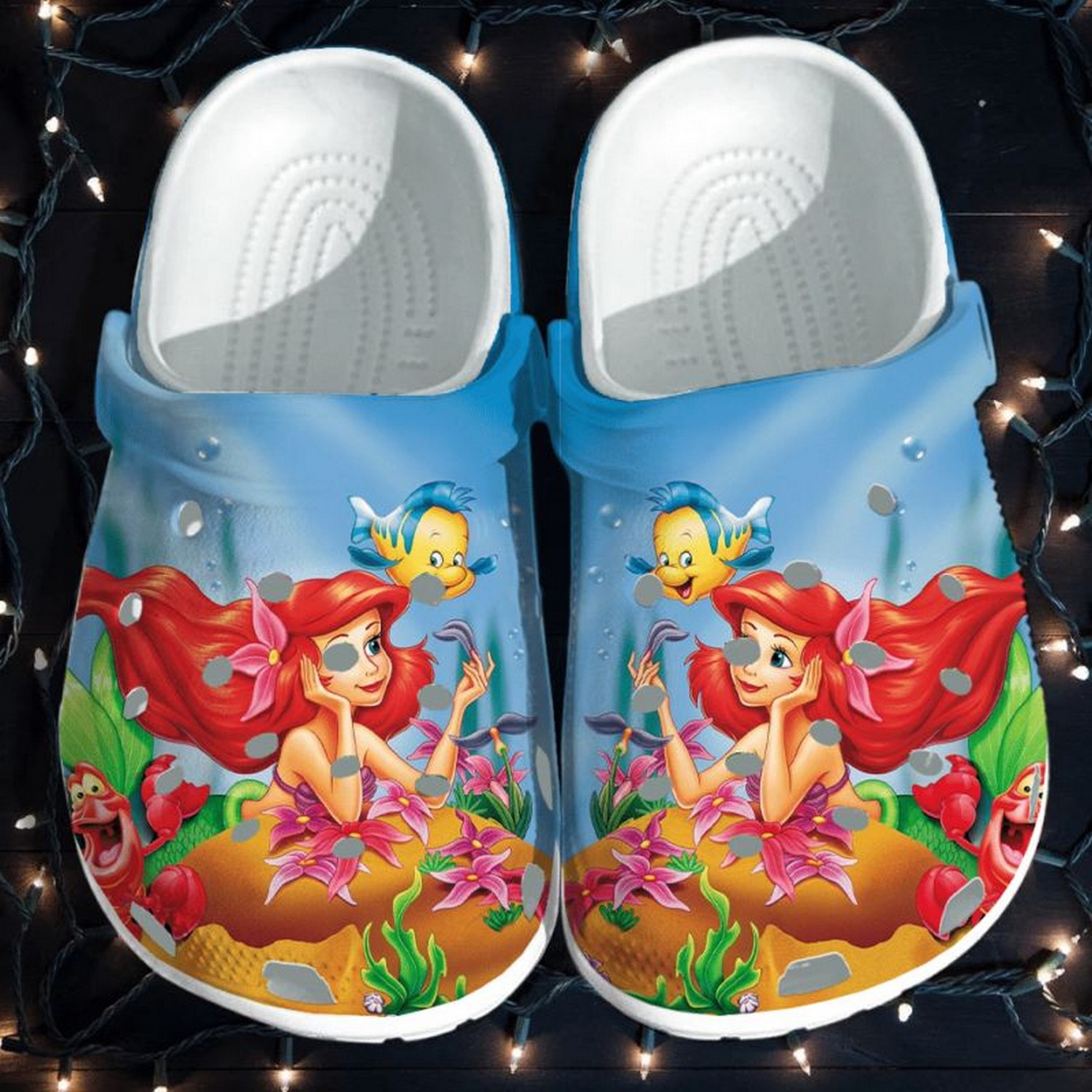 cute little mermaid and little gold fish play together clogs for kids and adults fast shipping gwkpf