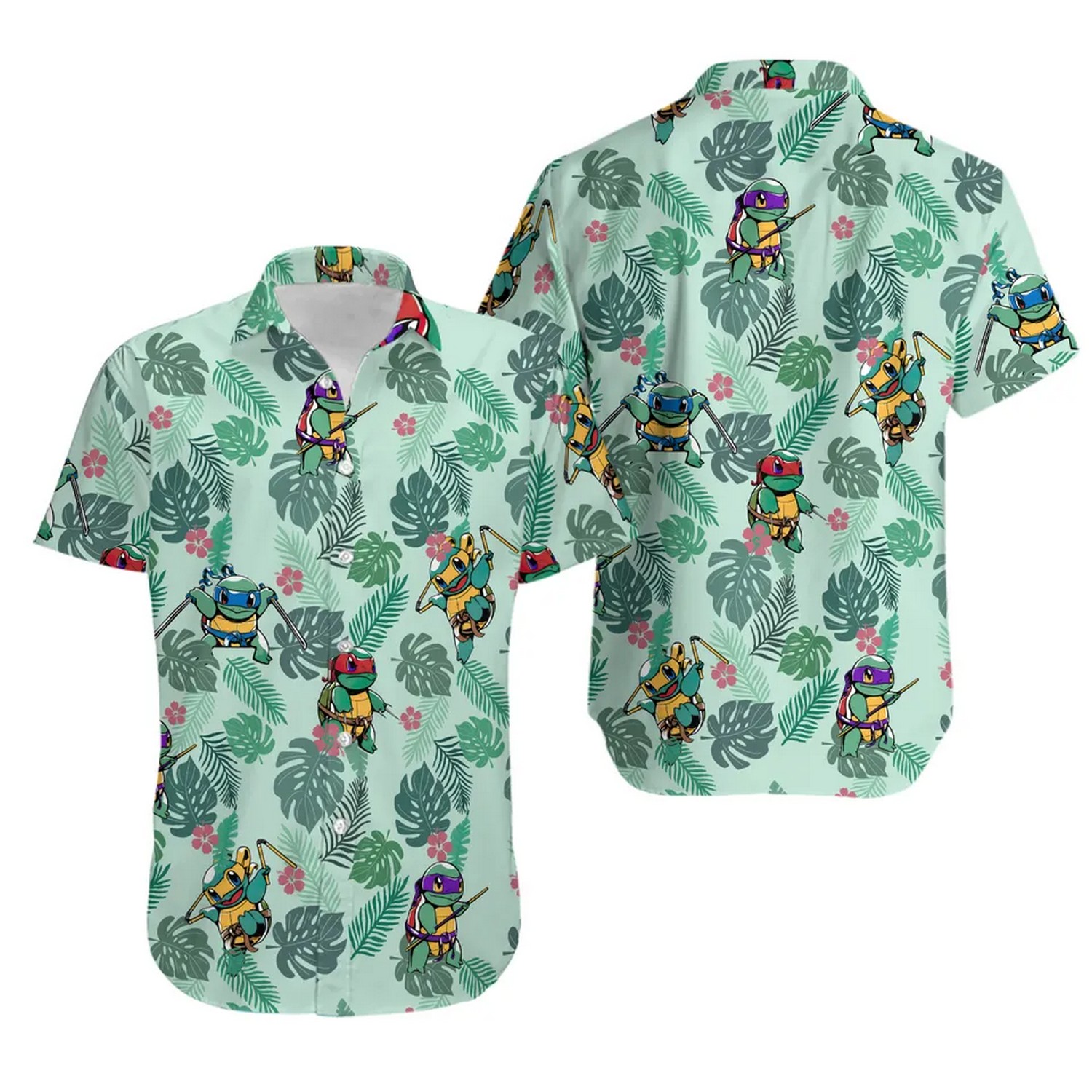 cute ninja squirtle polemon tropical light green hawaiian shirt khs4x