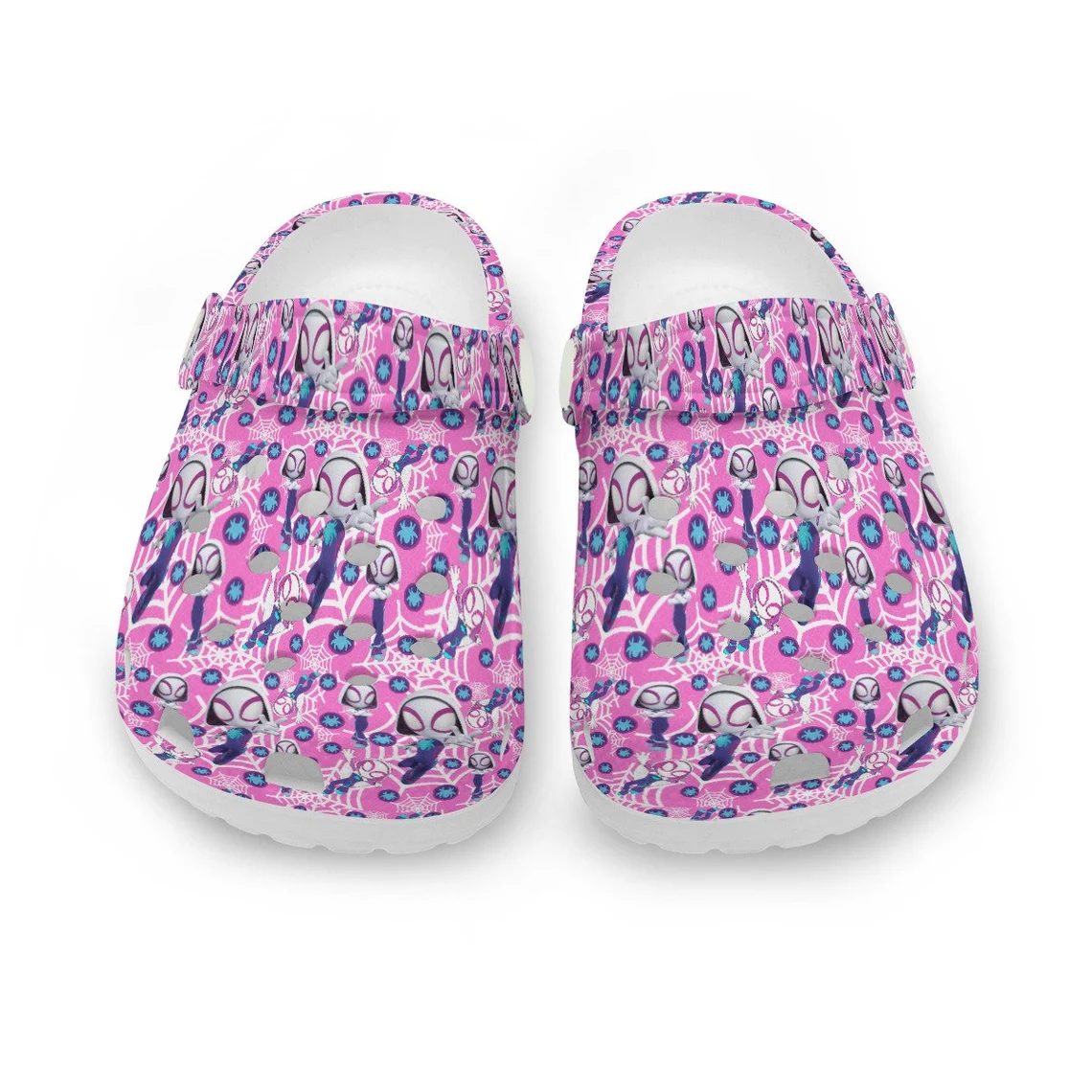 cute pink ghost spider gwen stacy pattern clogs swmbi