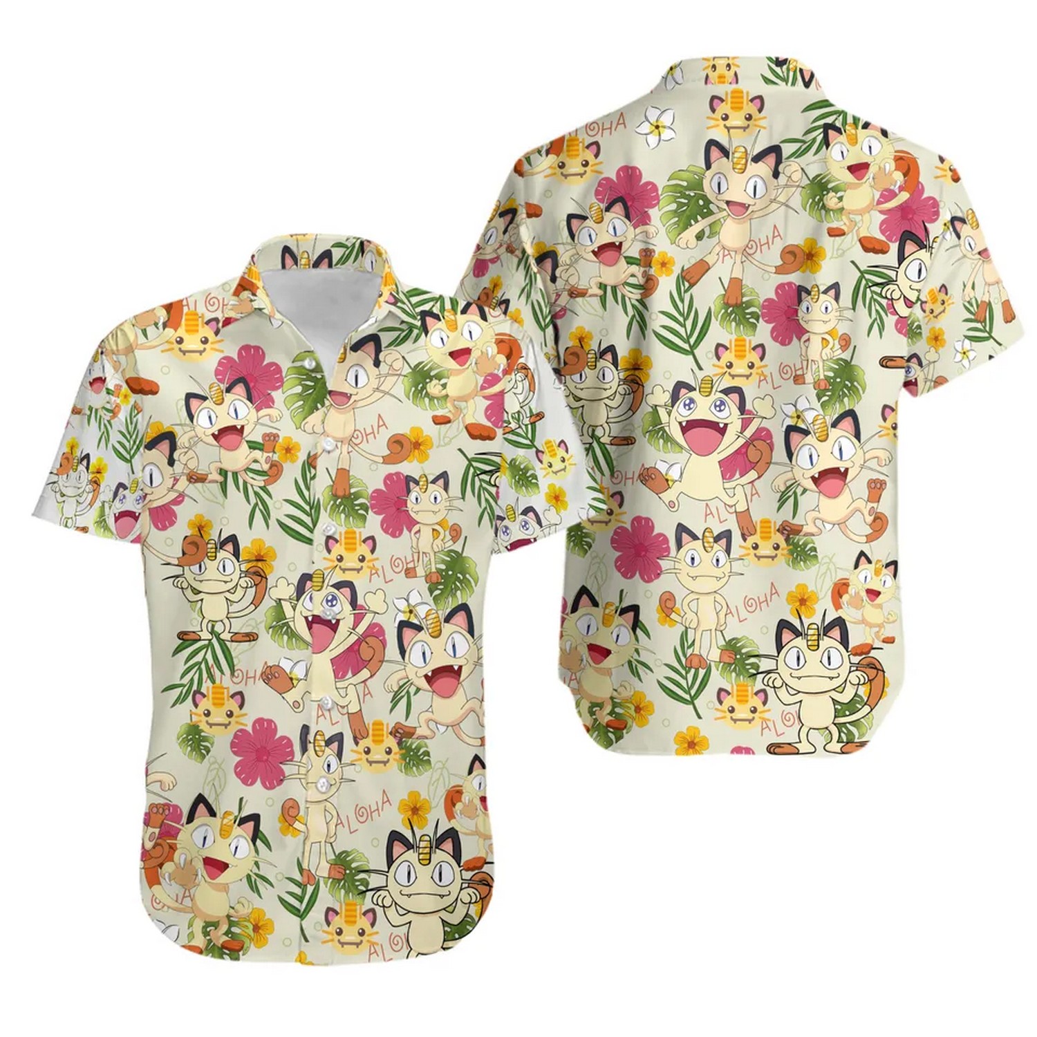 cute pokemon meowth pattern hawaiian shirt cdifx