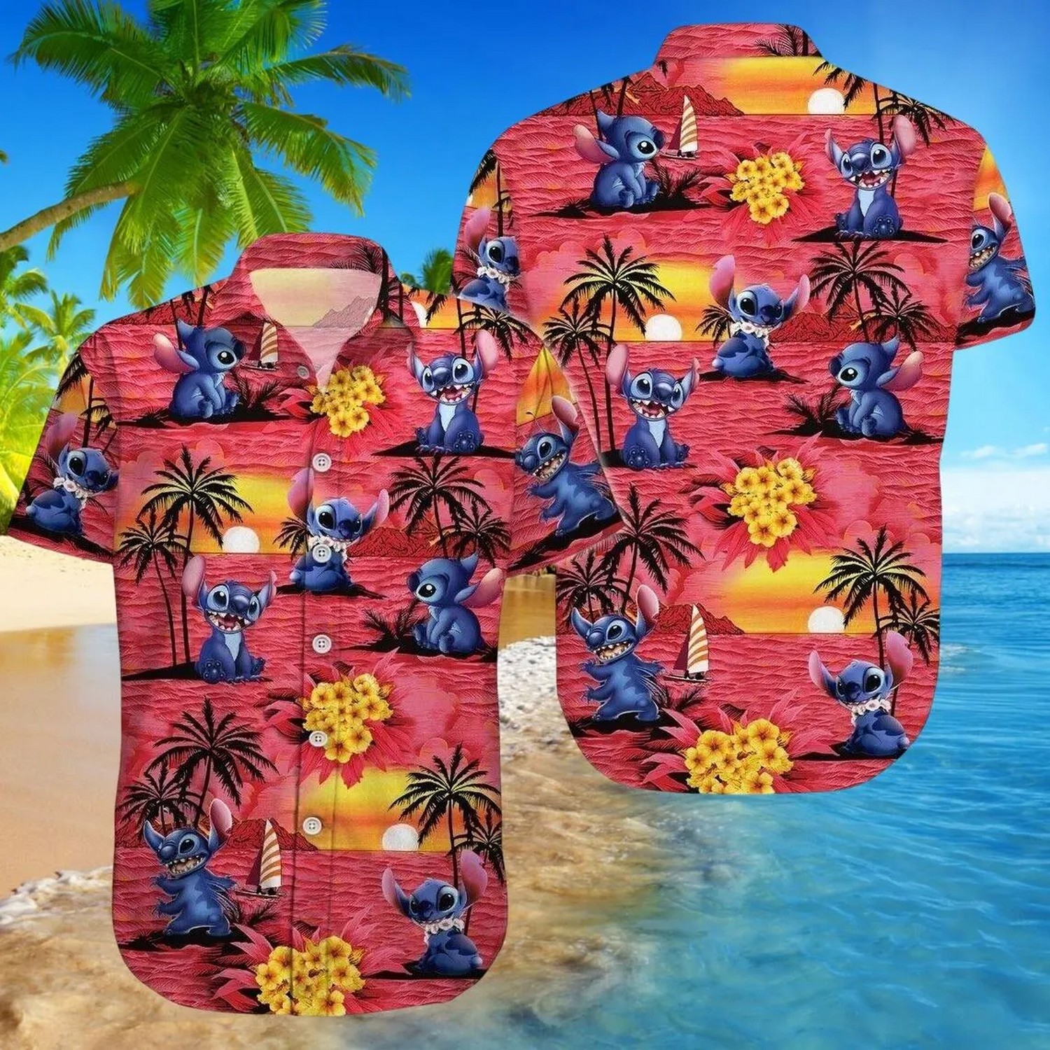 cute stitch sunset summer vacation hawaiian shirt cicus