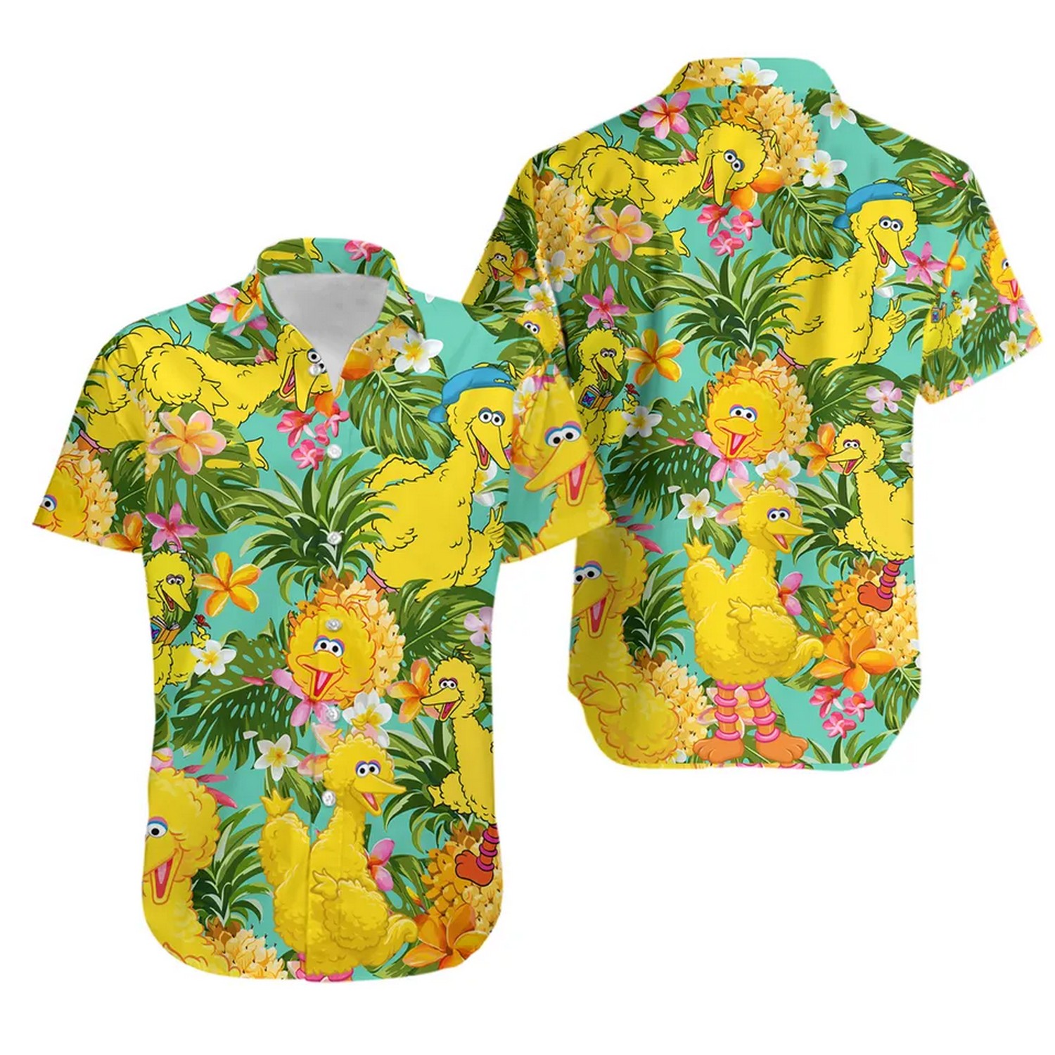 cute yellow big bird flora hawaiian shirt jpgke
