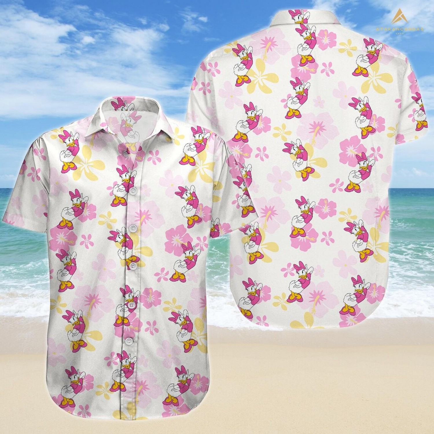 daisy duck aloha pink tropical floral hawaiian shirt cl3yy