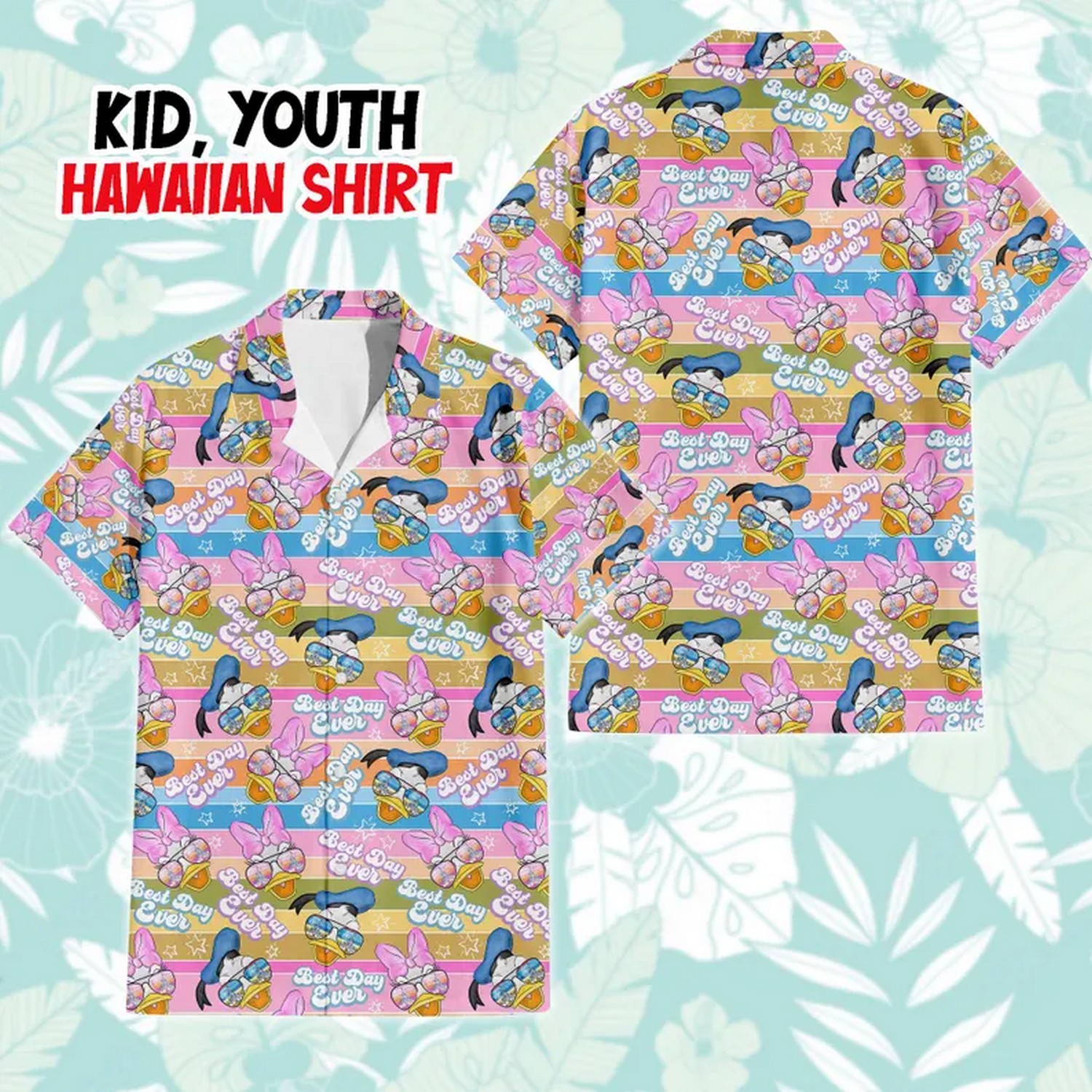 daisy duck best day ever colorful horizont hawaiian shirt xcyh7