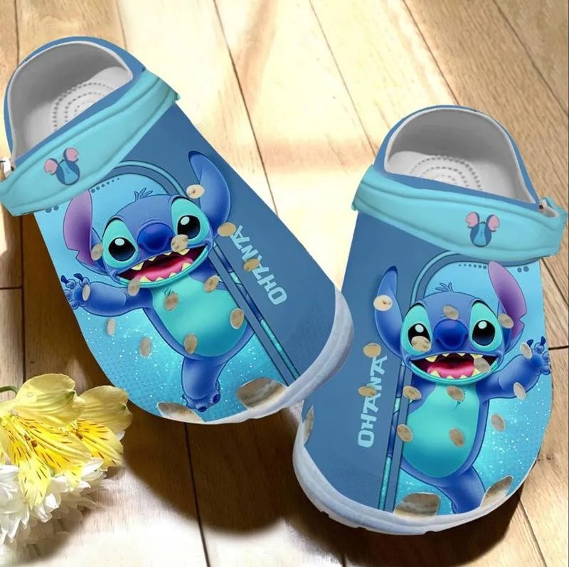 dancing happy stitch ohana blue clogs for kids 26 adults mufyb
