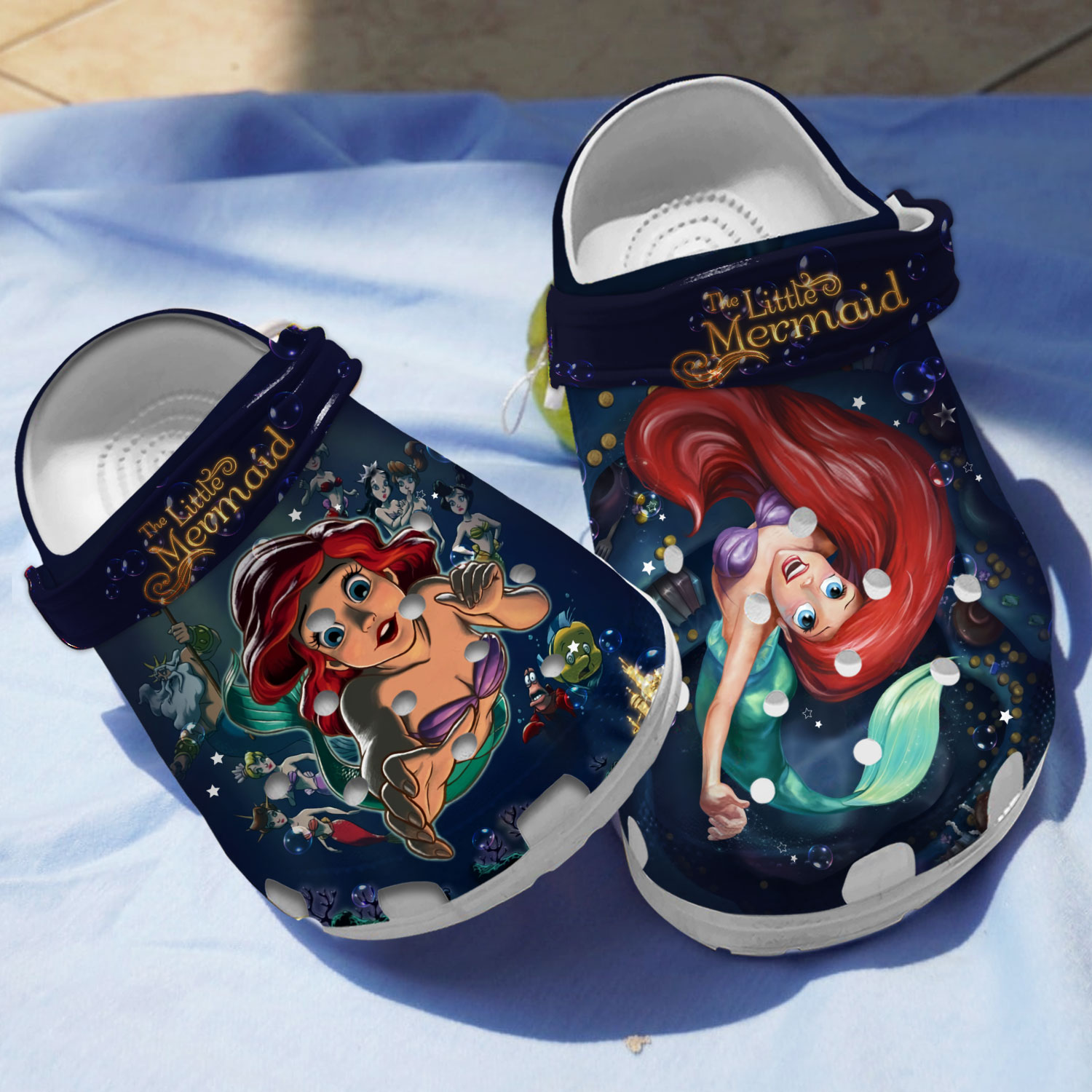 dazzling unique navy blue sandals the little mermaid cartoon clogs fast shipping worldwide qqbss