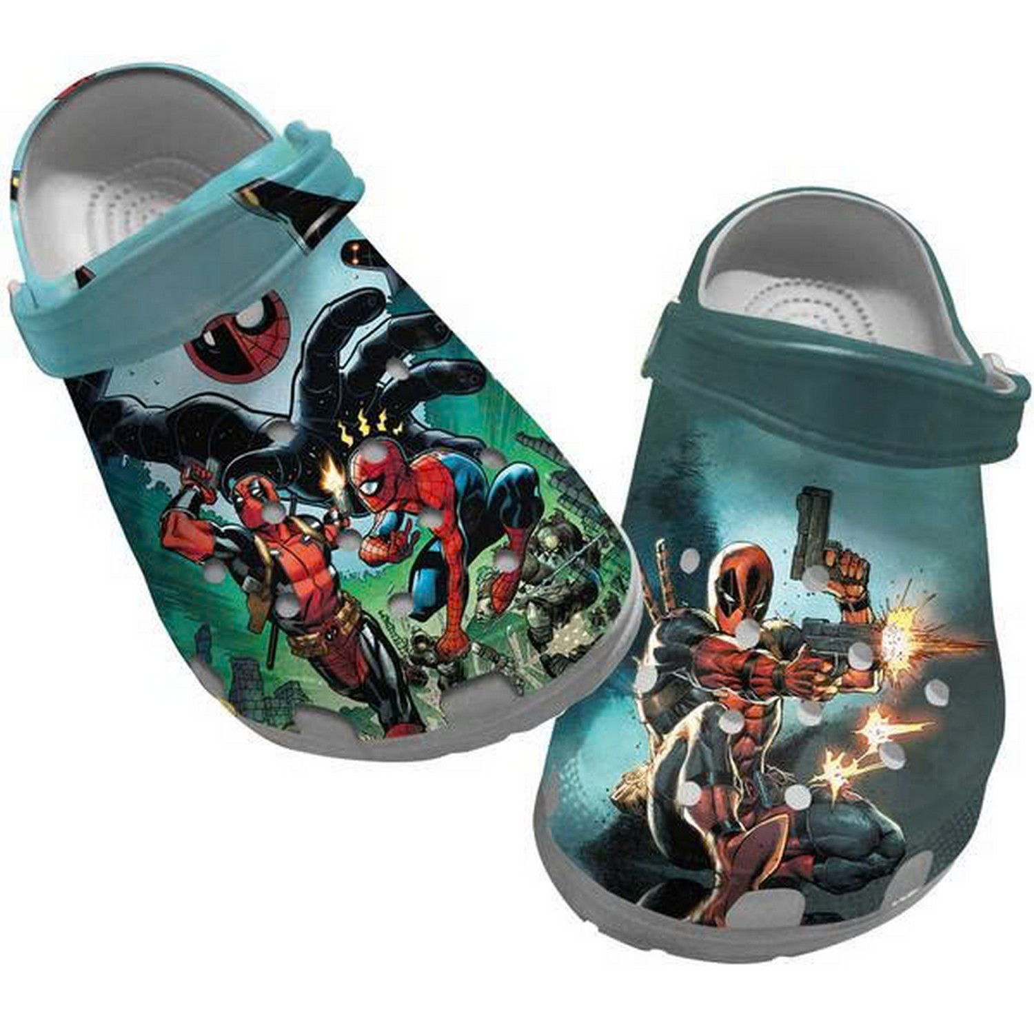 deadpool and spiderman fighting clogs for kids 26 adults yxppp