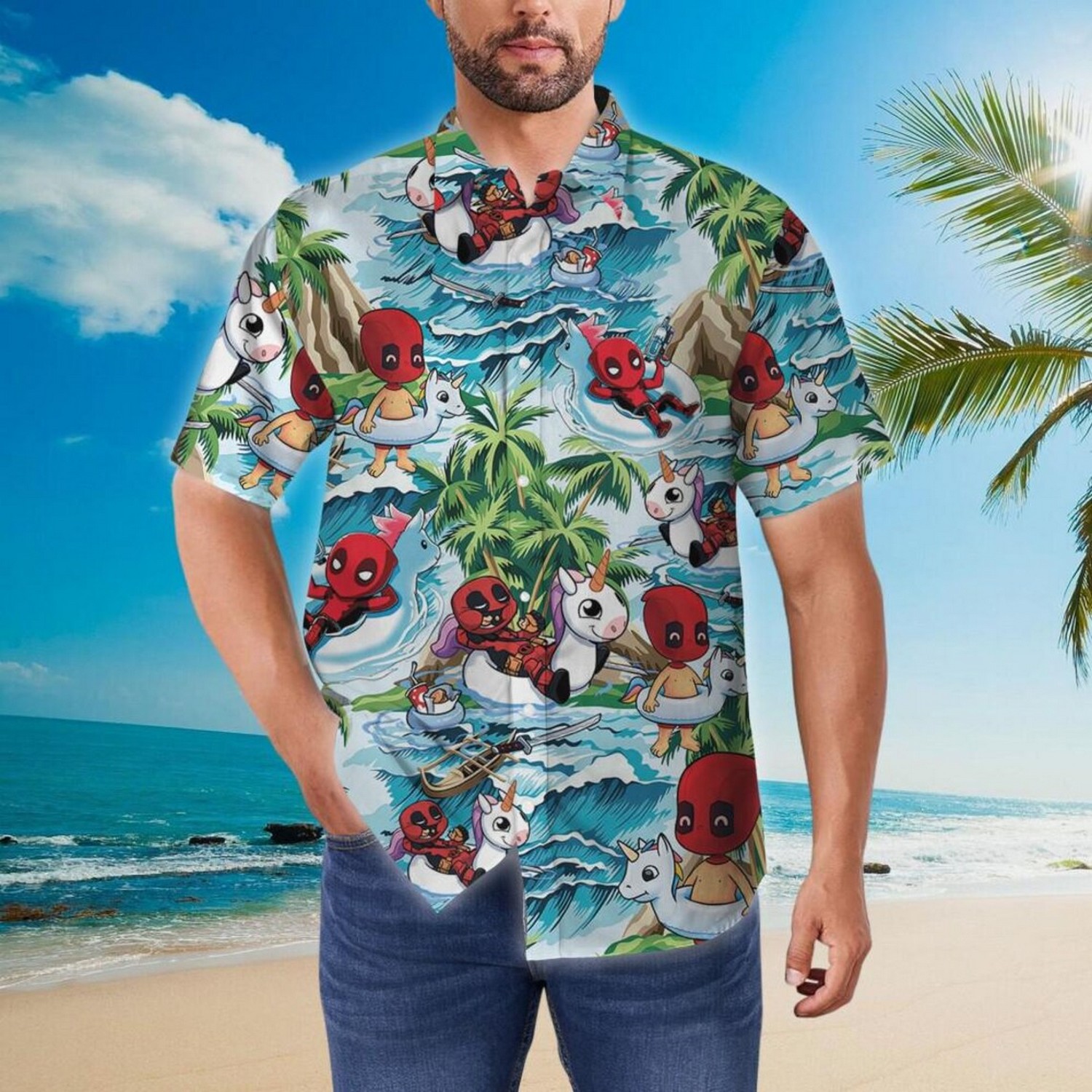 deadpool and unicorn summer trpoical hawaiian shirt vgjbn