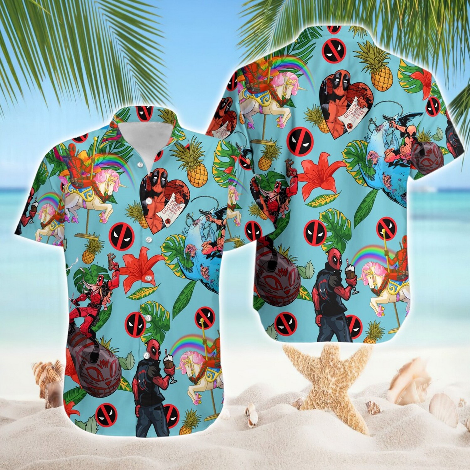 deadpool ride unicorn happy time summer holiday blue hawaii shirt serko