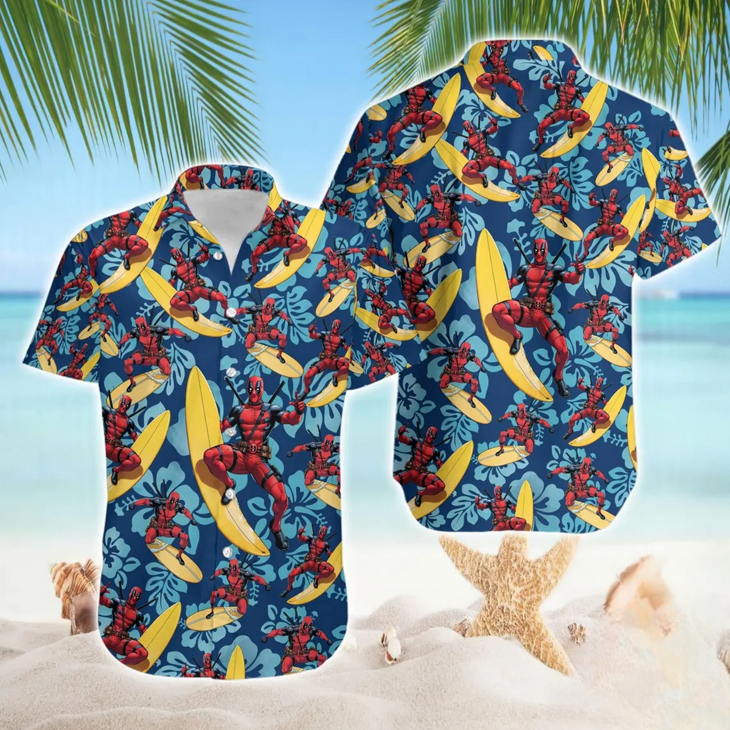deadpool surfing banana tropical floral hawaii shirt apzye