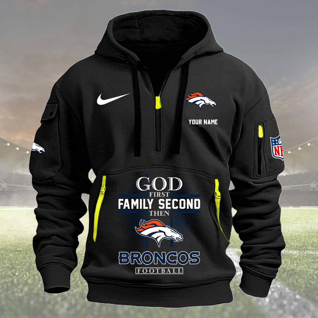 denver broncos personalized quarter zip hoodie nfl quarter zip hoodie custom hoodie nfl shirt nfl hoodie nuypq