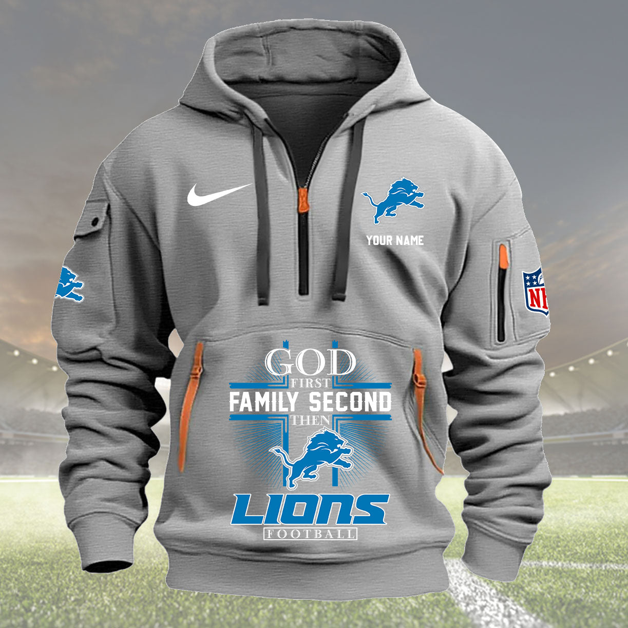 detroit lions personalized quarter zip hoodie nfl quarter zip hoodie custom hoodie nfl shirt nfl hoodie jhoni