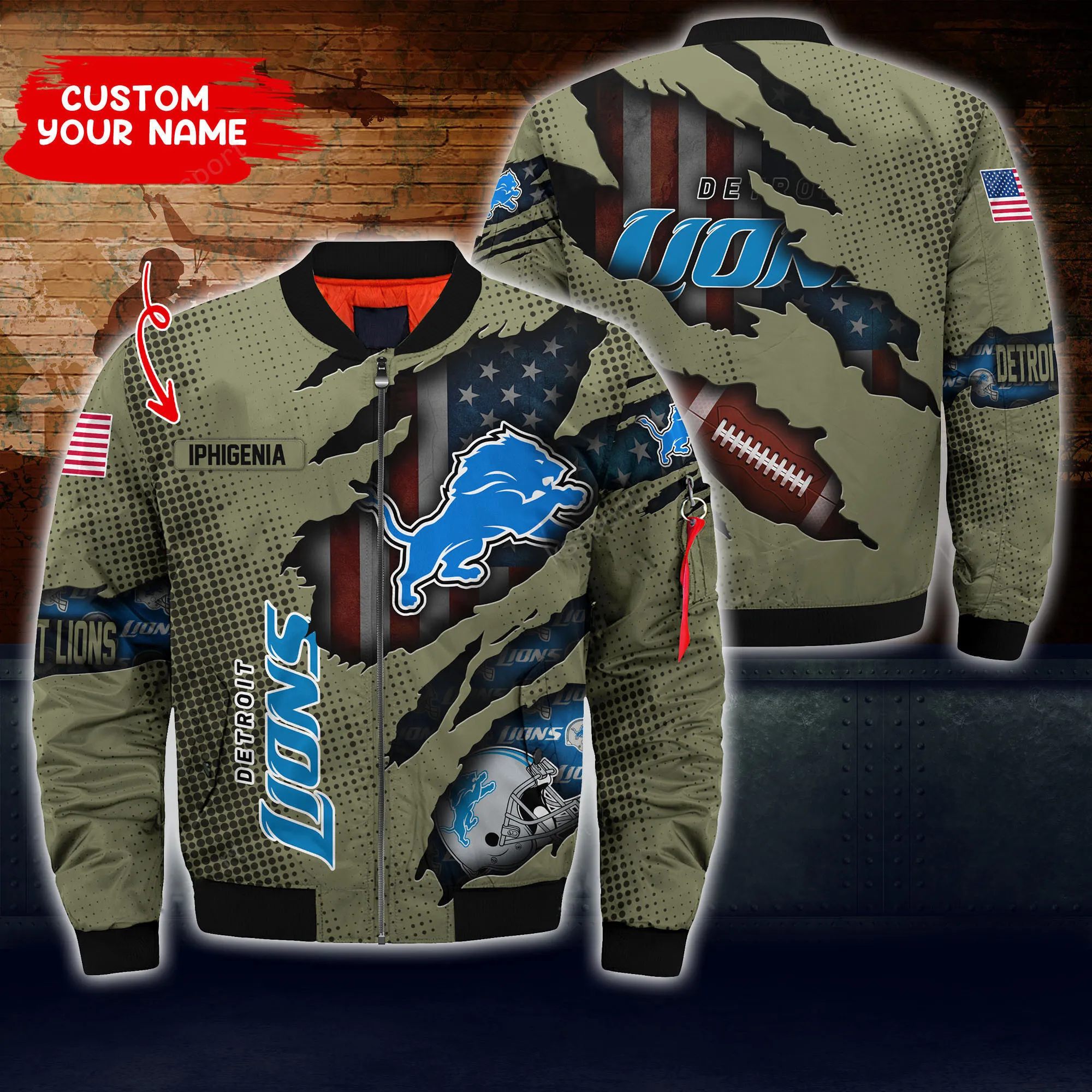detroit lions personalized thick bomber jacket cs50 zbkrj