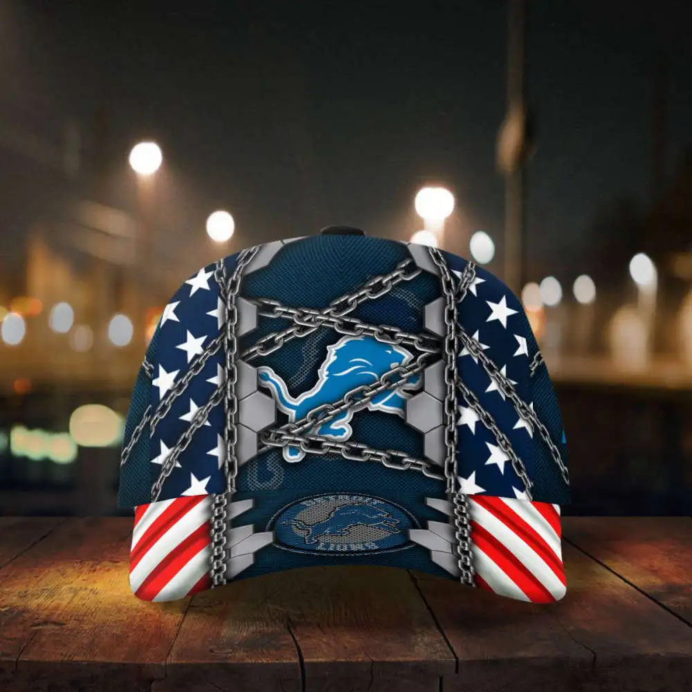detroit lions stars stripes chain printed baseball classic cap men hat 3