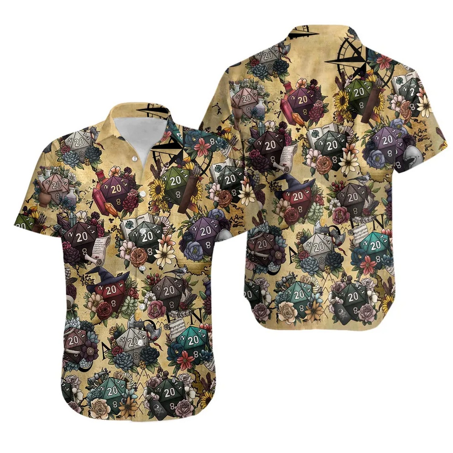 dice d26d game begie flower hawaiian shirt chodn