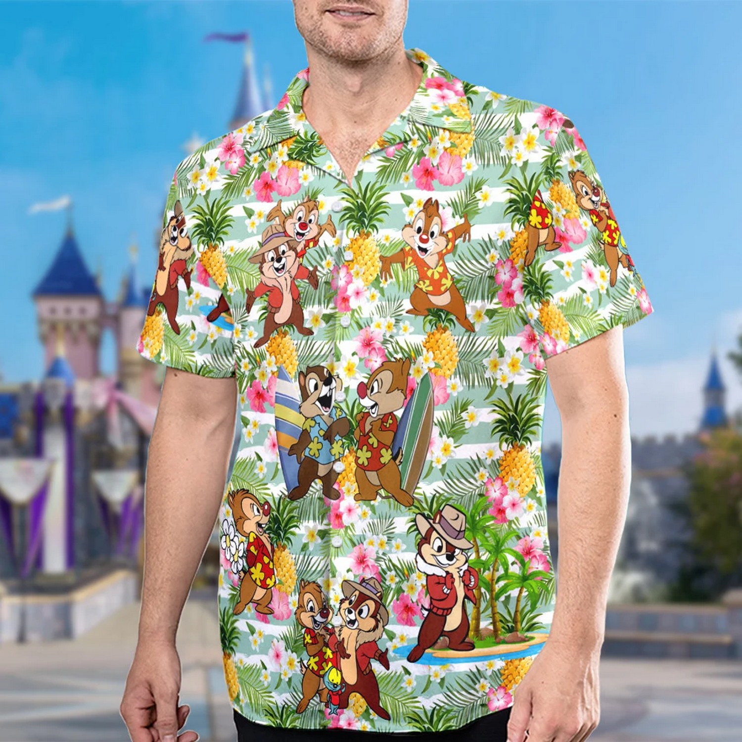 disney chip and dale summer tropical pineapple fruit hawaiian shirt 65hp0